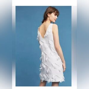Maeve | Anthropologie white sleeveless fringe v neck sheath mini dress size 12
